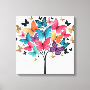 Whimsical Natuur Vlinder Levensboom Canvas Afdruk
