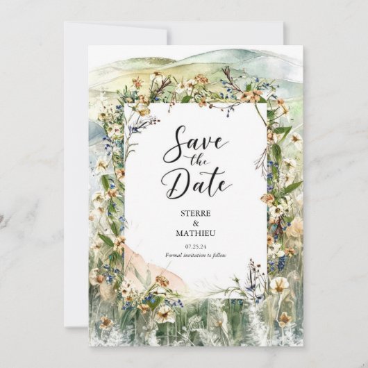 Whimsical Natuur Wildflower bruiloft Save The Date (Voorkant)