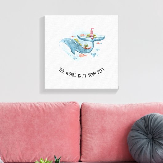 Whimsical Nautical Blue Whale Stretch Canvas Print (Insitu (Woonkamer))