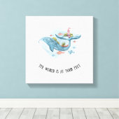 Whimsical Nautical Blue Whale Stretch Canvas Print (Insitu (Houten vloer))