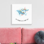 Whimsical Nautical Blue Whale Stretch Canvas Print (Insitu (Woonkamer))