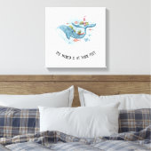 Whimsical Nautical Blue Whale Stretch Canvas Print (Insitu (Slaapkamer))