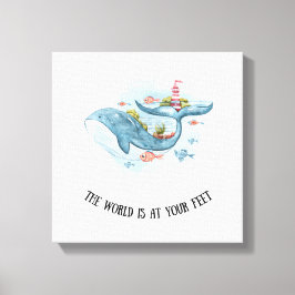 Whimsical Nautical Blue Whale Stretch Canvas Print