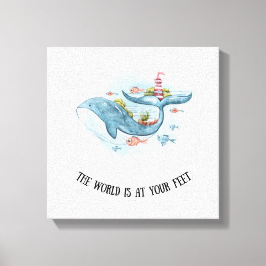 Whimsical Nautical Blue Whale Stretch Canvas Print (Voorkant)
