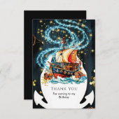 Whimsical Nautical Pirate Ship Verjaardag Bedankkaart (Voorkant / Achterkant)