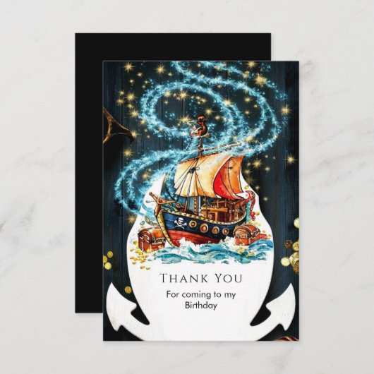 Whimsical Nautical Pirate Ship Verjaardag Bedankkaart (Voorkant / Achterkant)