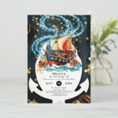 Whimsical Nautical Pirate Ship Verjaardag Kaart (Staand voorkant)