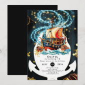 Whimsical Nautical Pirate Ship Verjaardag Kaart (Voorkant / Achterkant)