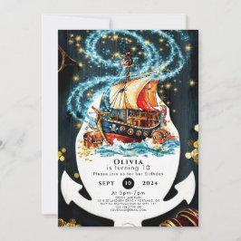 Whimsical Nautical Pirate Ship Verjaardag Kaart