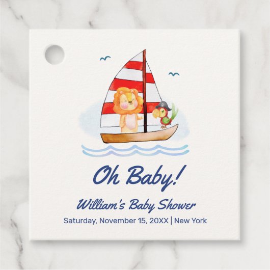 Whimsical Nautical Wild Lion Sailboat Baby shower Bedankjes Labels (Voorkant)