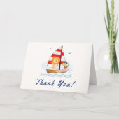 Whimsical Nautical Wild Lion Sailboat Baby shower Bedankkaart (Voorkant)