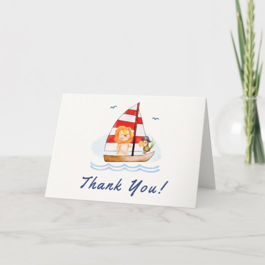 Whimsical Nautical Wild Lion Sailboat Baby shower Bedankkaart (Voorkant)