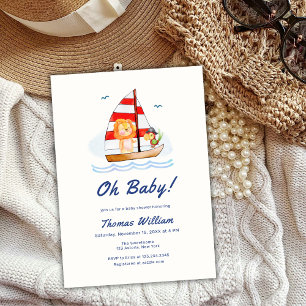Whimsical Nautical Wild Lion Sailboat Baby shower Kaart