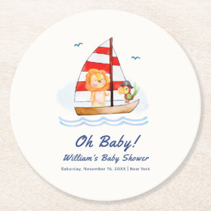 Whimsical Nautical Wild Lion Sailboat Baby shower Ronde Kartonnen Onderzetter