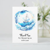 Whimsical nautische Waterverf jongen Baby shower Bedankkaart (Staand voorkant)
