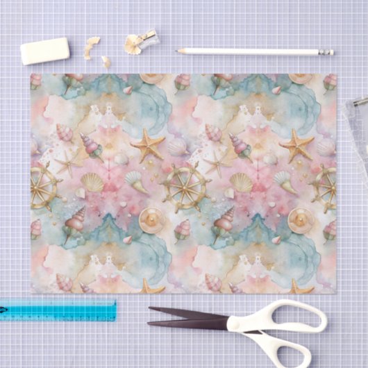 Whimsical nautische zeeschelpen roze decoupage tissuepapier (Craft)