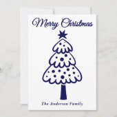 Whimsical Navy Blauwe Hand getrokken kerstboom Feestdagenkaart (Voorkant)