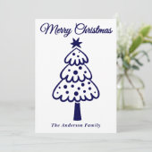 Whimsical Navy Blauwe Hand getrokken kerstboom Feestdagenkaart (Staand voorkant)