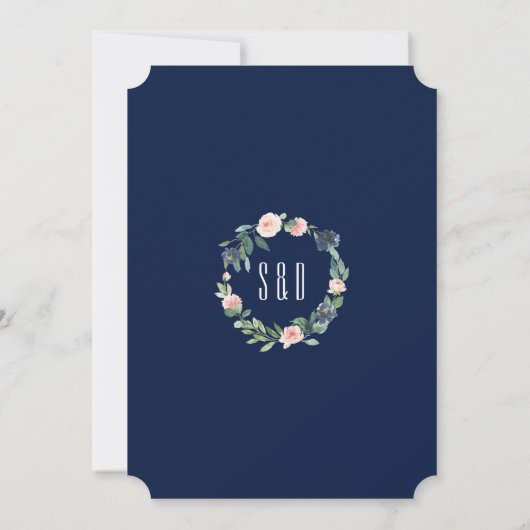 Whimsical Navy Blue Blush Floral Wedding Kaart (Achterkant)