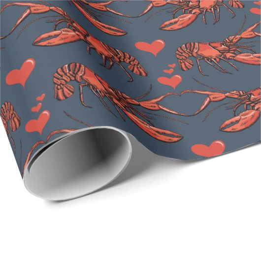 Whimsical Navy Blue Je bent mijn kreeft Romantisch Cadeaupapier (Rol Hoek)
