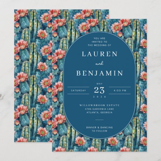 Whimsical Navy Botanical Cactus Kaart (Voorkant / Achterkant)