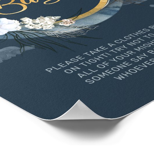 Whimsical navy en goud zeggen niet baby spel teken poster (Hoek)