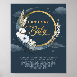 Whimsical navy en goud zeggen niet baby spel teken poster