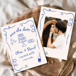 Whimsical Navyblauw Handgetekende Trouwfoto Save The Date<br><div class="desc">Geef de toon aan voor je trouwen met deze speelse handgetekende foto save-the-date kaart! Met fijne, artistieke details en een gepersonaliseerde foto combineert dit ontwerp prachtig creativiteit en charme. Het zachte, elegante lettertype versterkt het romantische thema, terwijl de aanpasbare details ervoor zorgen dat het perfect aansluit bij je bijzondere dag....</div>