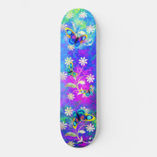 Whimsical Neon Wonderland Flowers Butterflies Persoonlijk Skateboard