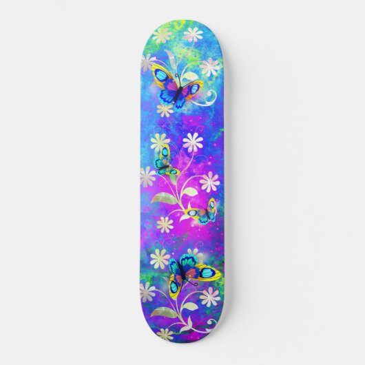 Whimsical Neon Wonderland Flowers Butterflies Persoonlijk Skateboard (Voorkant)