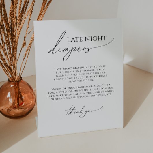 Whimsical Neutral Baby shower Late Night Luiers Reclamebord Met Voetstuk