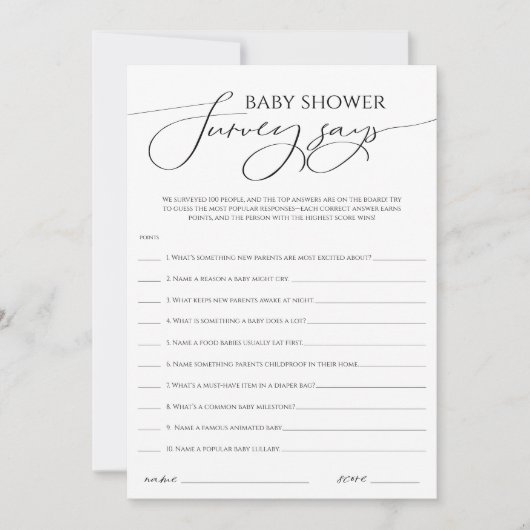 Whimsical Neutral Baby shower Survey zegt Kaart (Voorkant)