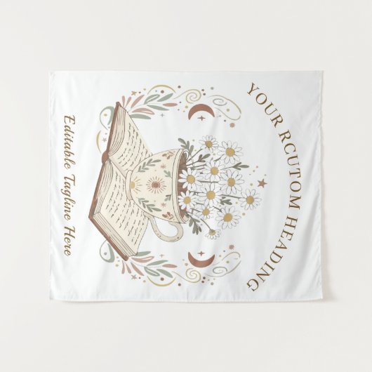 Whimsical Neutral Boho Teacup Flowers Design Wandkleed (Voorkant (horizontaal))