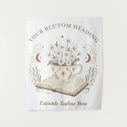 Whimsical Neutral Boho Teacup Flowers Design Wandkleed (Voorkant)