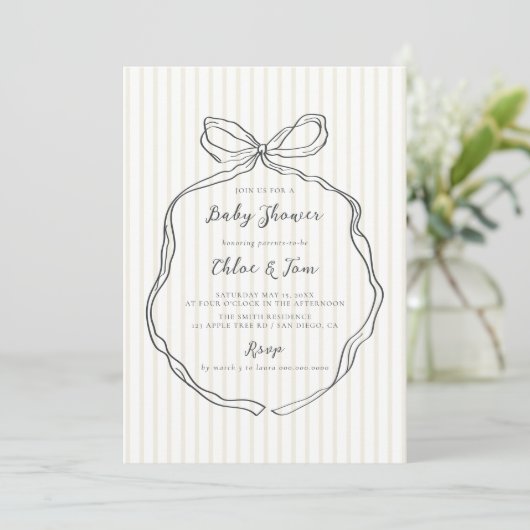 Whimsical Neutral Bow Baby shower Kaart (Staand voorkant)