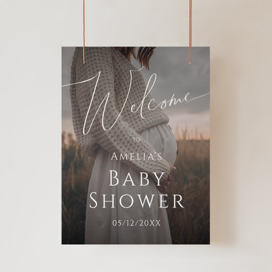 Whimsical Neutral Photo Welkom Baby shower Sign Poster