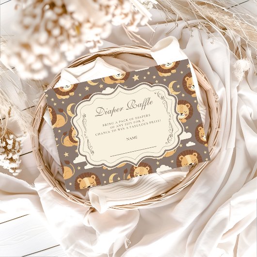 Whimsical Neutral Safari Lion Baby Diapper Raffle Informatiekaartje