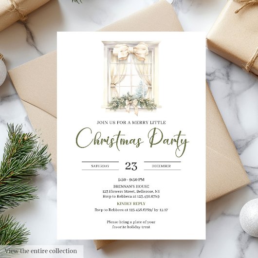 Whimsical Neutral Sage Beige Christmas Party Kaart