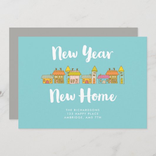 Whimsical New Year New Home Announge Aankondiging (Voorkant / Achterkant)