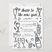 Whimsical NEW YEAR Party Cocktail Drinken Custom Kaart (Voorkant)