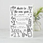 Whimsical NEW YEAR Party Cocktail Drinken Custom Kaart (Staand voorkant)