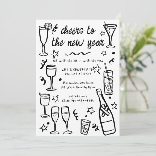 Whimsical NEW YEAR Party Cocktail Drinken Custom Kaart (Staand voorkant)