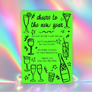 Whimsical NEW YEAR Party Cocktail Drinken Custom Kaart