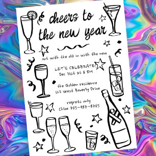 Whimsical NEW YEAR Party Cocktail Drinken Custom Kaart
