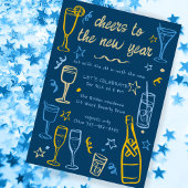 Whimsical NEW YEAR Party Cocktail Drinken Custom Kaart