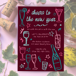 Whimsical NEW YEAR Party Cocktail Drinken Custom Kaart