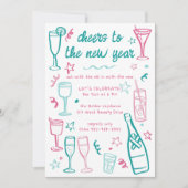 Whimsical NEW YEAR Party Cocktail Drinken Custom Kaart (Voorkant)
