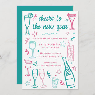 Whimsical NEW YEAR Party Cocktail Drinken Custom Kaart