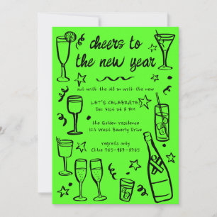 Whimsical NEW YEAR Party Cocktail Drinken Custom Kaart
