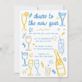 Whimsical NEW YEAR Party Cocktail Drinken Custom Kaart (Voorkant)